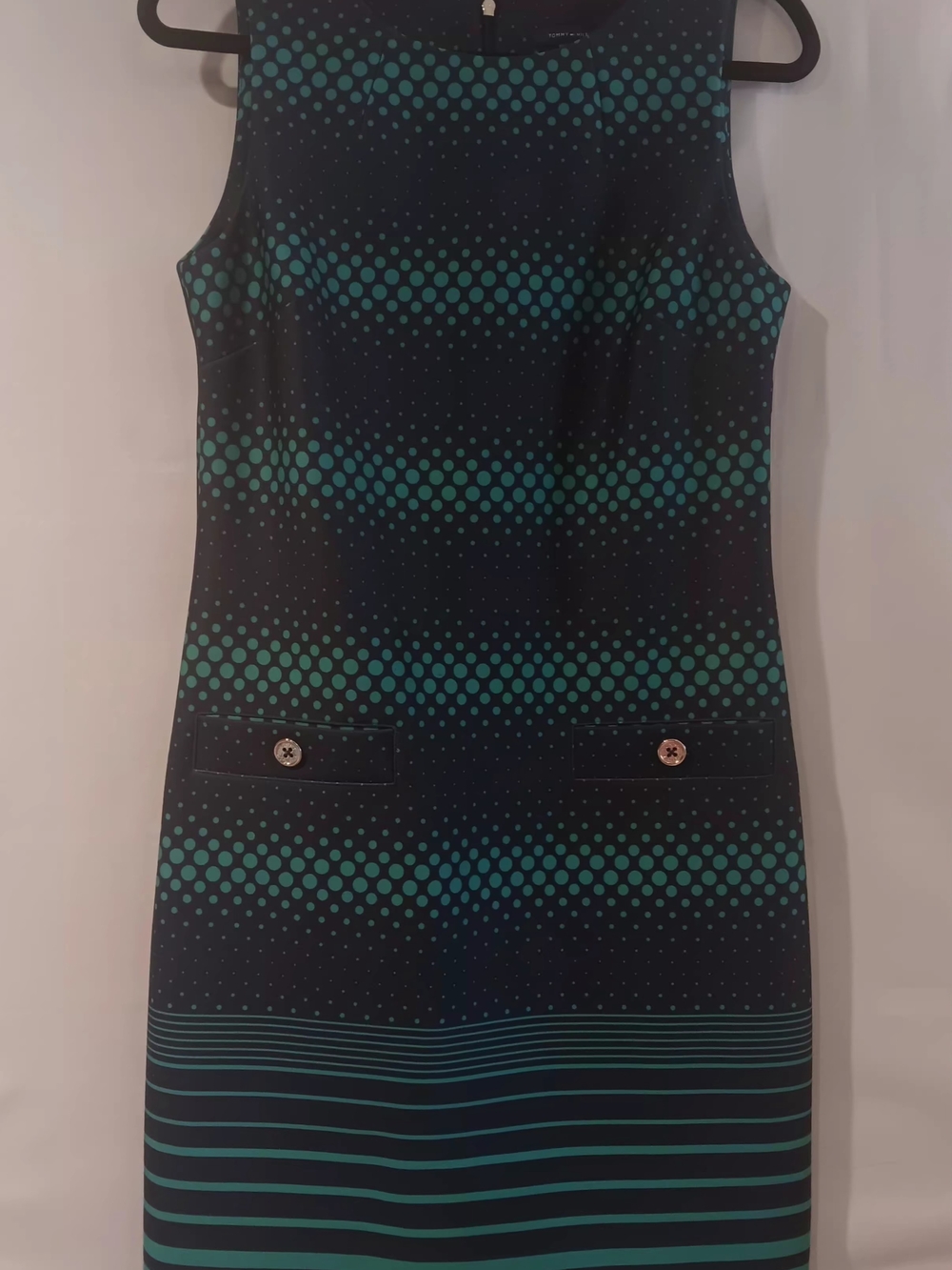 Tommy Hilfiger Navy Teal Polka Dot Stripe Sheath Dress Size 8